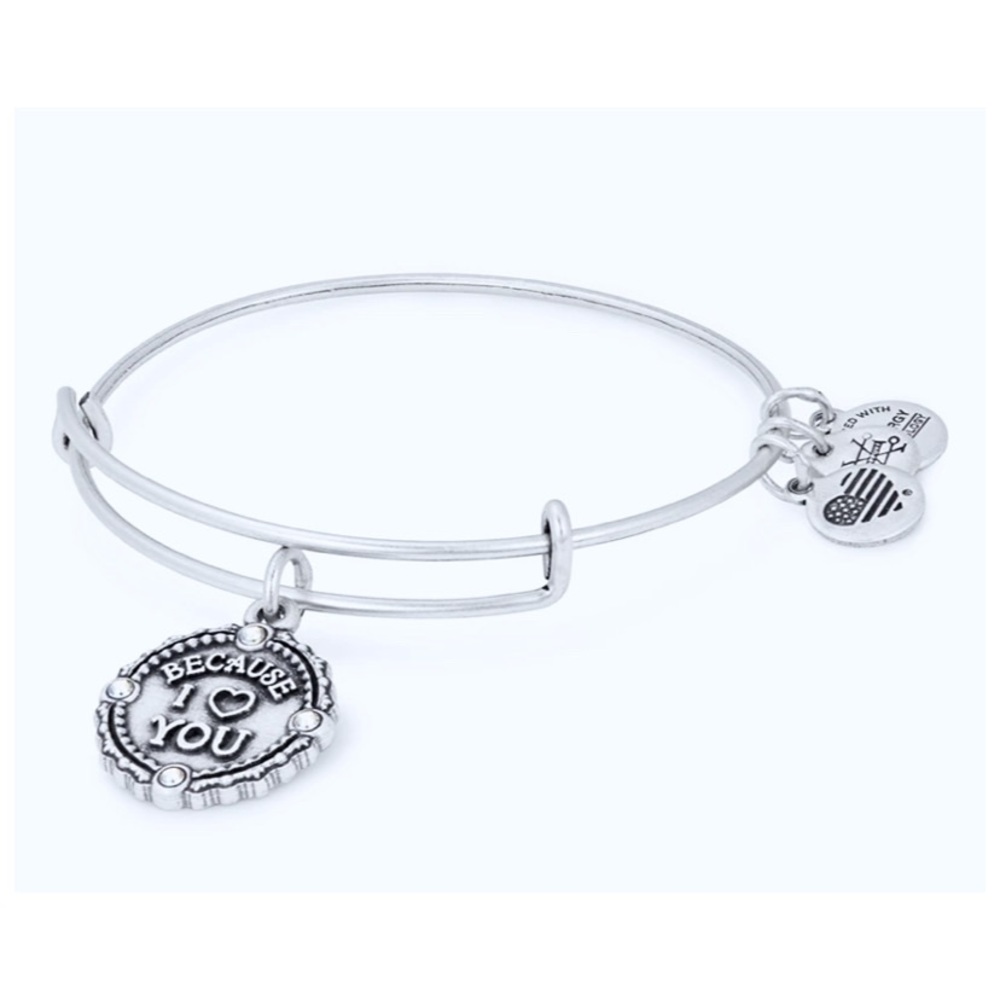 NWT Alex and Ani : because I love you silver ‘collectible’ charm bangle bracelet